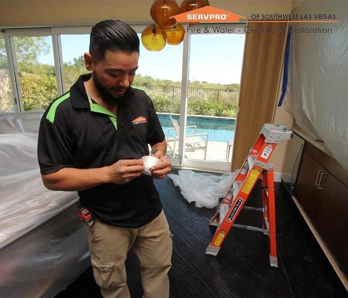 SERVPRO Tech prepping a Las Vegas home for restoration.